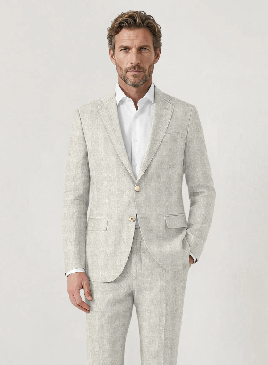 Italian Prato Beige Glen Linen Jacket - Image 2