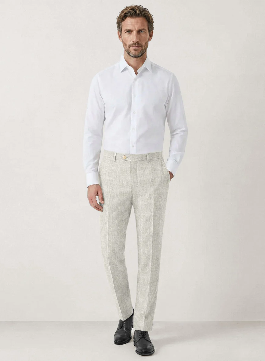 Italian Prato Beige Glen Linen Pants - Image 3