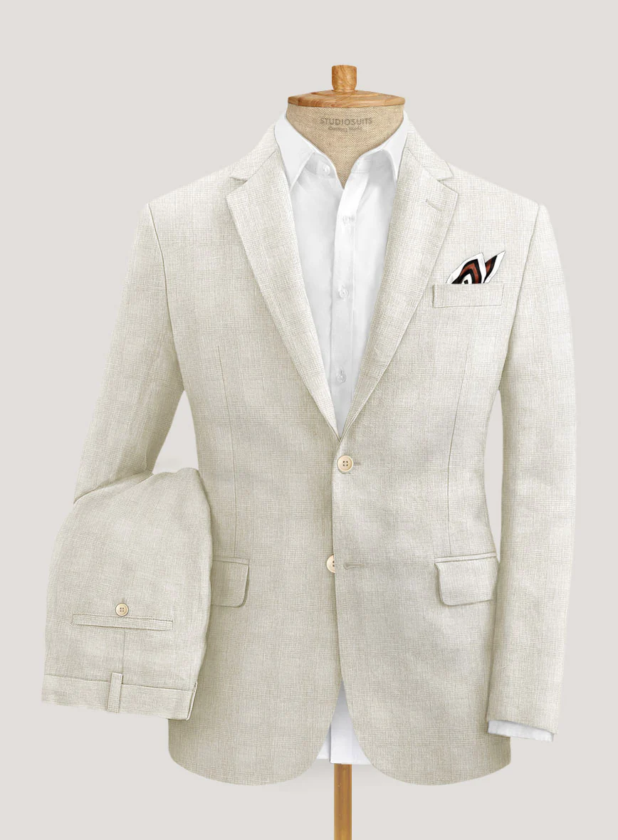 Italian Prato Beige Glen Linen Suit - Image 3