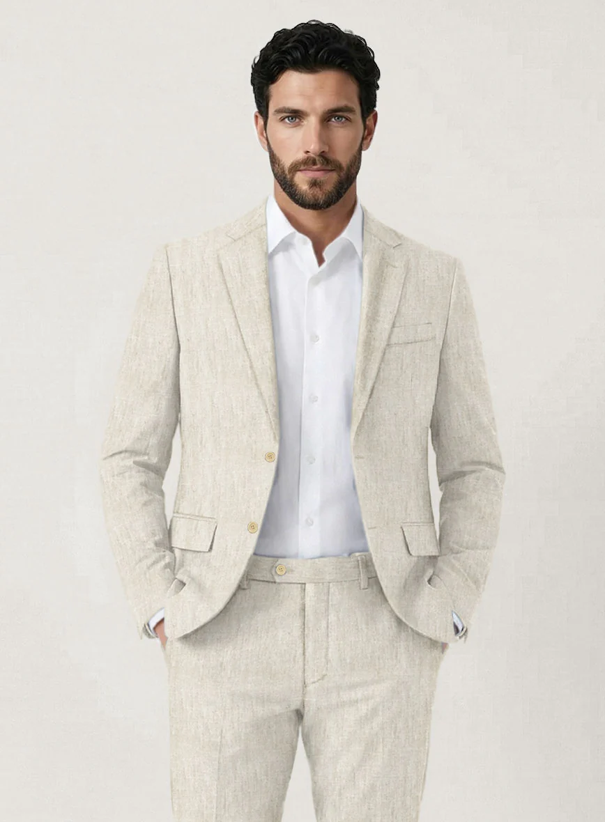 Italian Prato Beige Herringbone Linen Jacket - Image 2