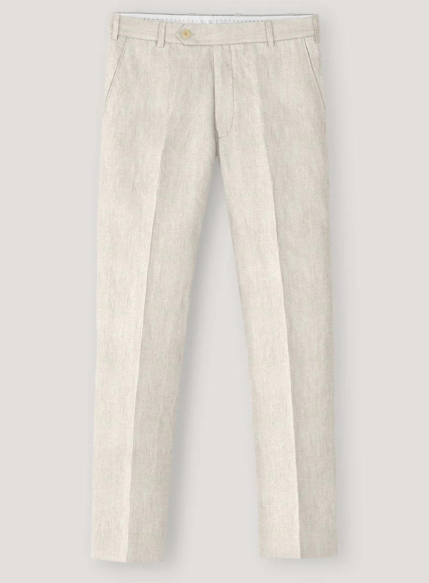 Italian Prato Beige Herringbone Linen Pants - Image 2