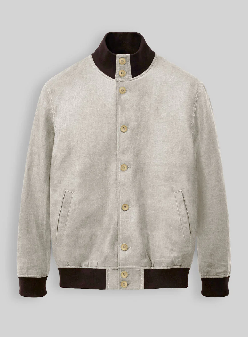 Italian Prato Beige Linen Bomber Jacket - Image 2