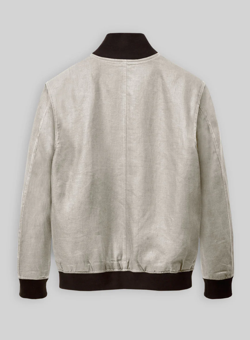 Italian Prato Beige Linen Bomber Jacket - Image 4