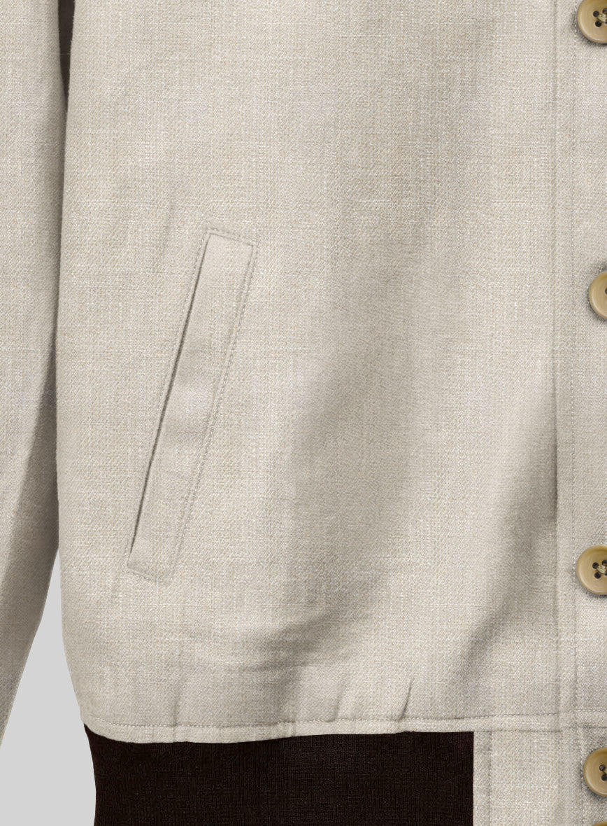 Italian Prato Beige Linen Bomber Jacket - Image 5