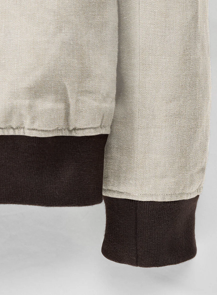 Italian Prato Beige Linen Bomber Jacket - Image 6