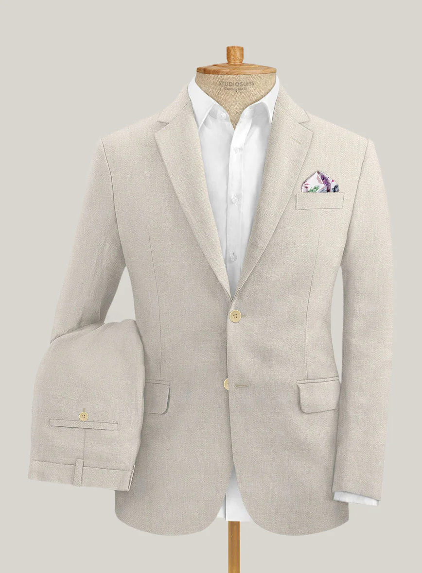 Italian Prato Beige Linen Suit - Image 2