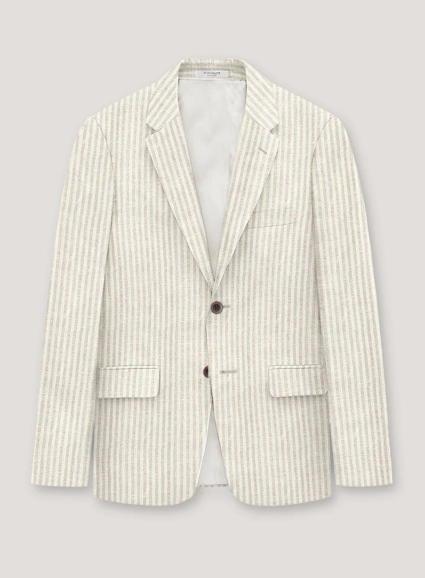 Italian Prato Beige Pinstripe Linen Suit - Image 2