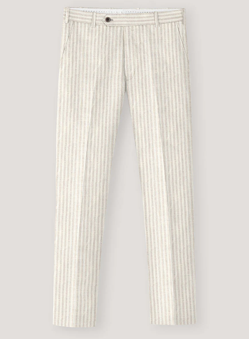 Italian Prato Beige Pinstripe Linen Pants - Image 2