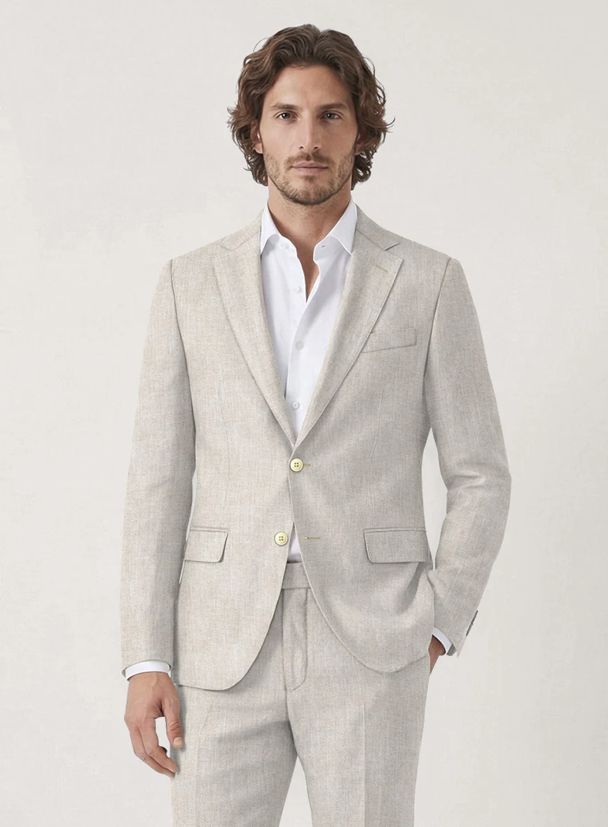 Italian Prato Beige Sharkskin Linen Suit - Image 3