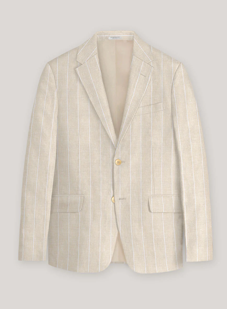 Italian Prato Beige Wide Stripe Linen Suit - Image 2