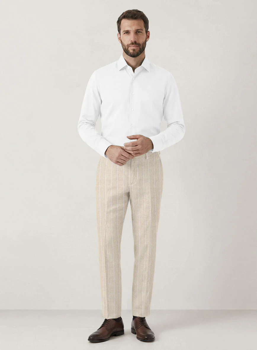 Italian Prato Beige Wide Stripe Linen Suit - Image 6