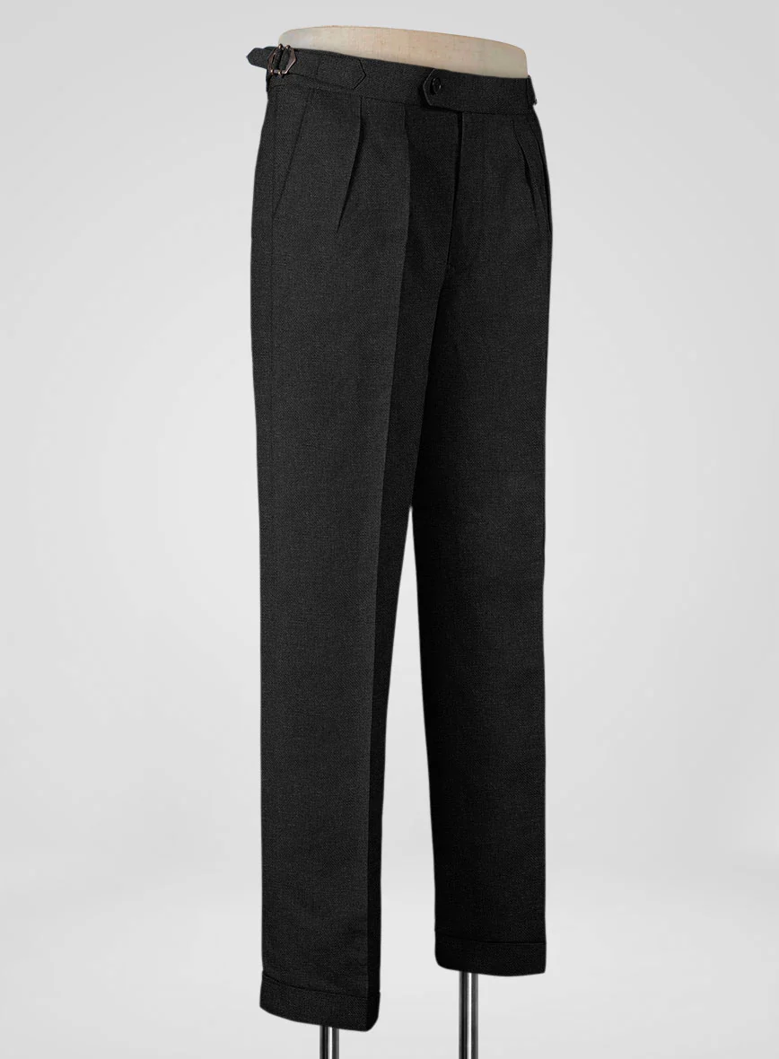 Italian Prato Black Dobby Linen Highland Trousers - Image 2