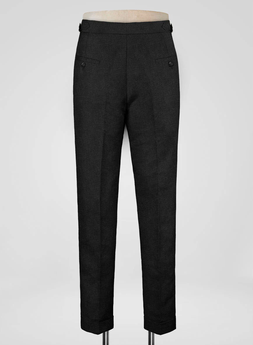 Italian Prato Black Dobby Linen Highland Trousers - Image 3