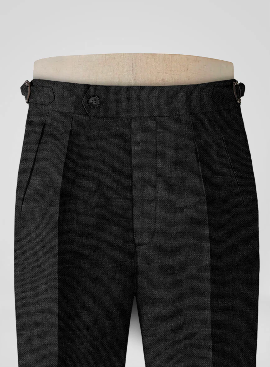 Italian Prato Black Dobby Linen Highland Trousers - Image 4