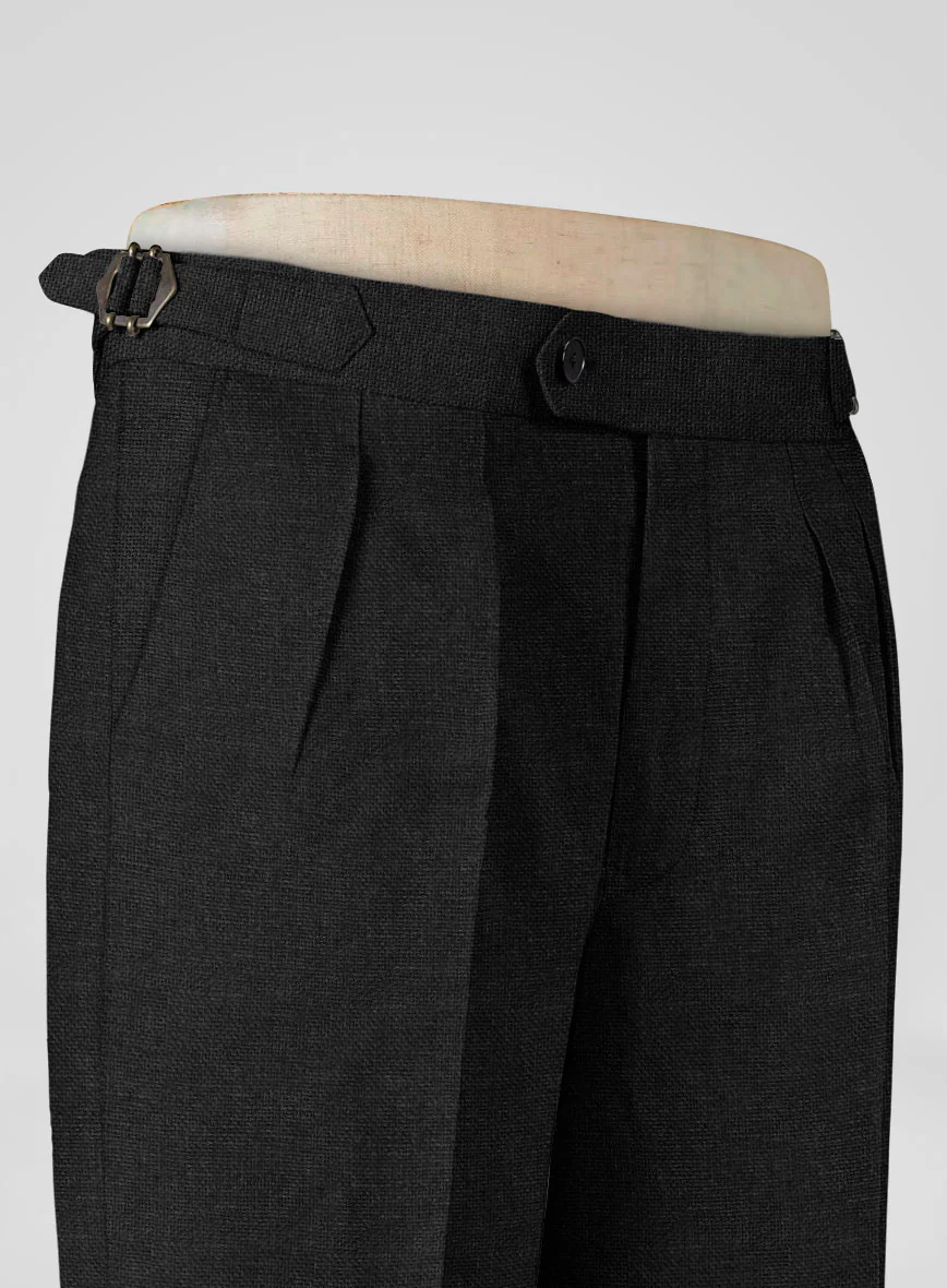 Italian Prato Black Dobby Linen Highland Trousers - Image 5
