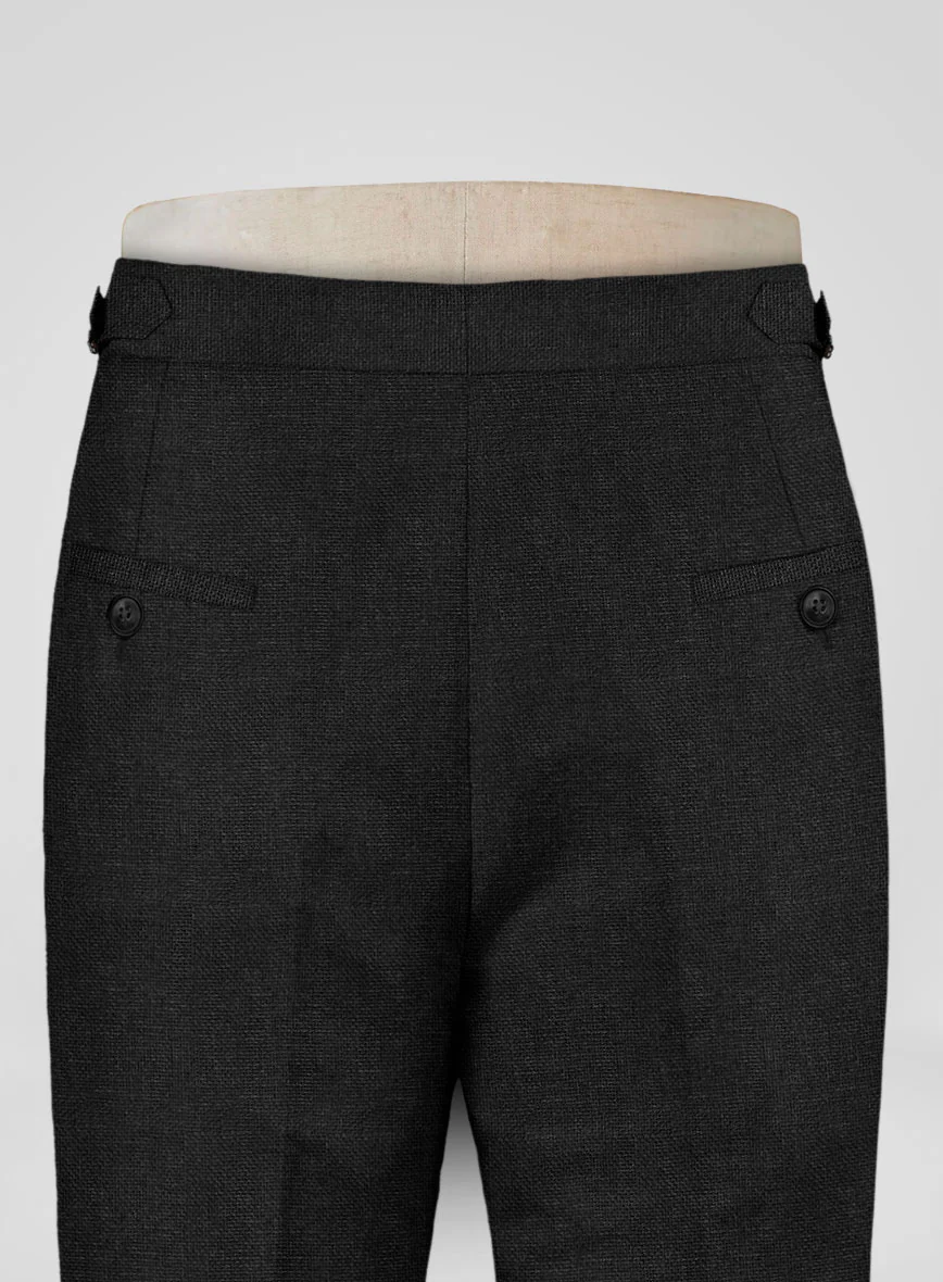 Italian Prato Black Dobby Linen Highland Trousers - Image 6