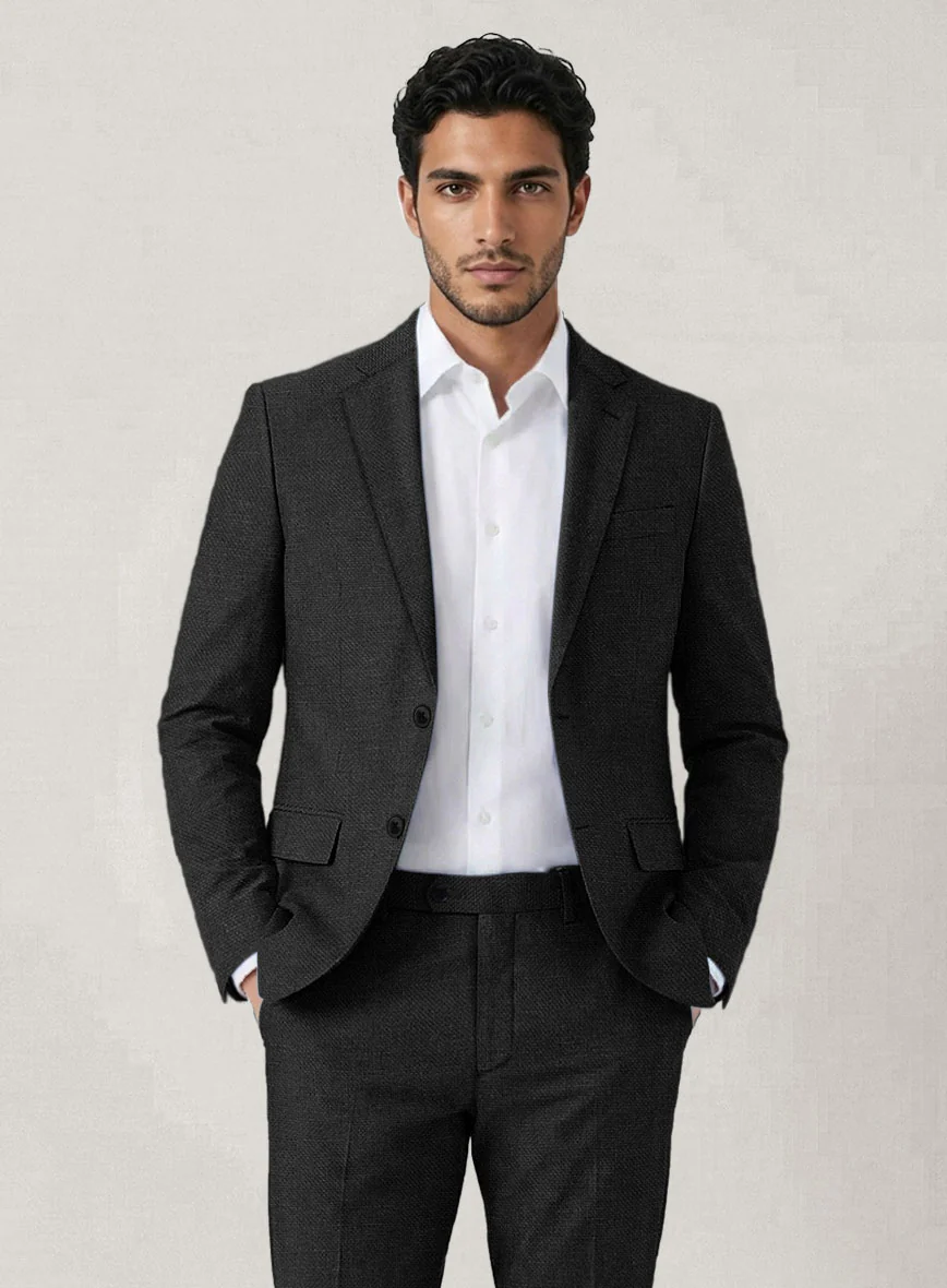 Italian Prato Black Dobby Linen Suit - Image 4