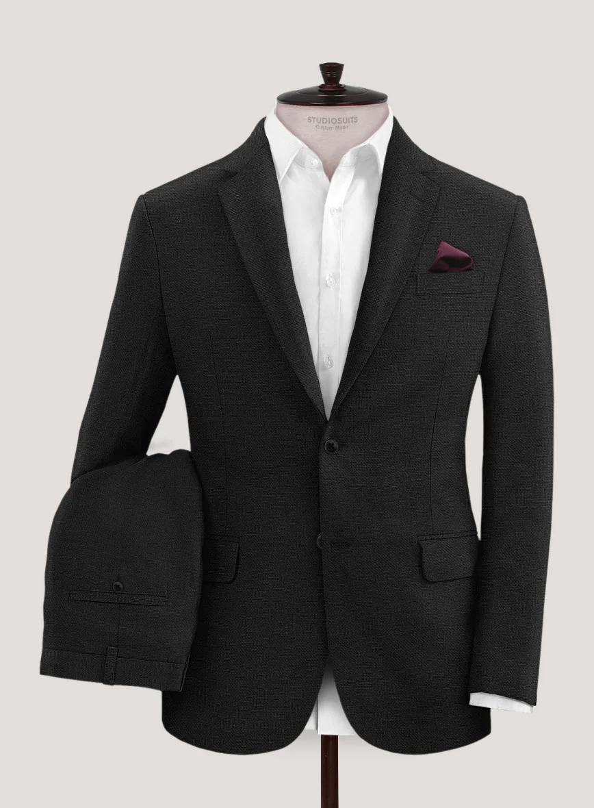 Italian Prato Black Dobby Linen Suit - Image 3