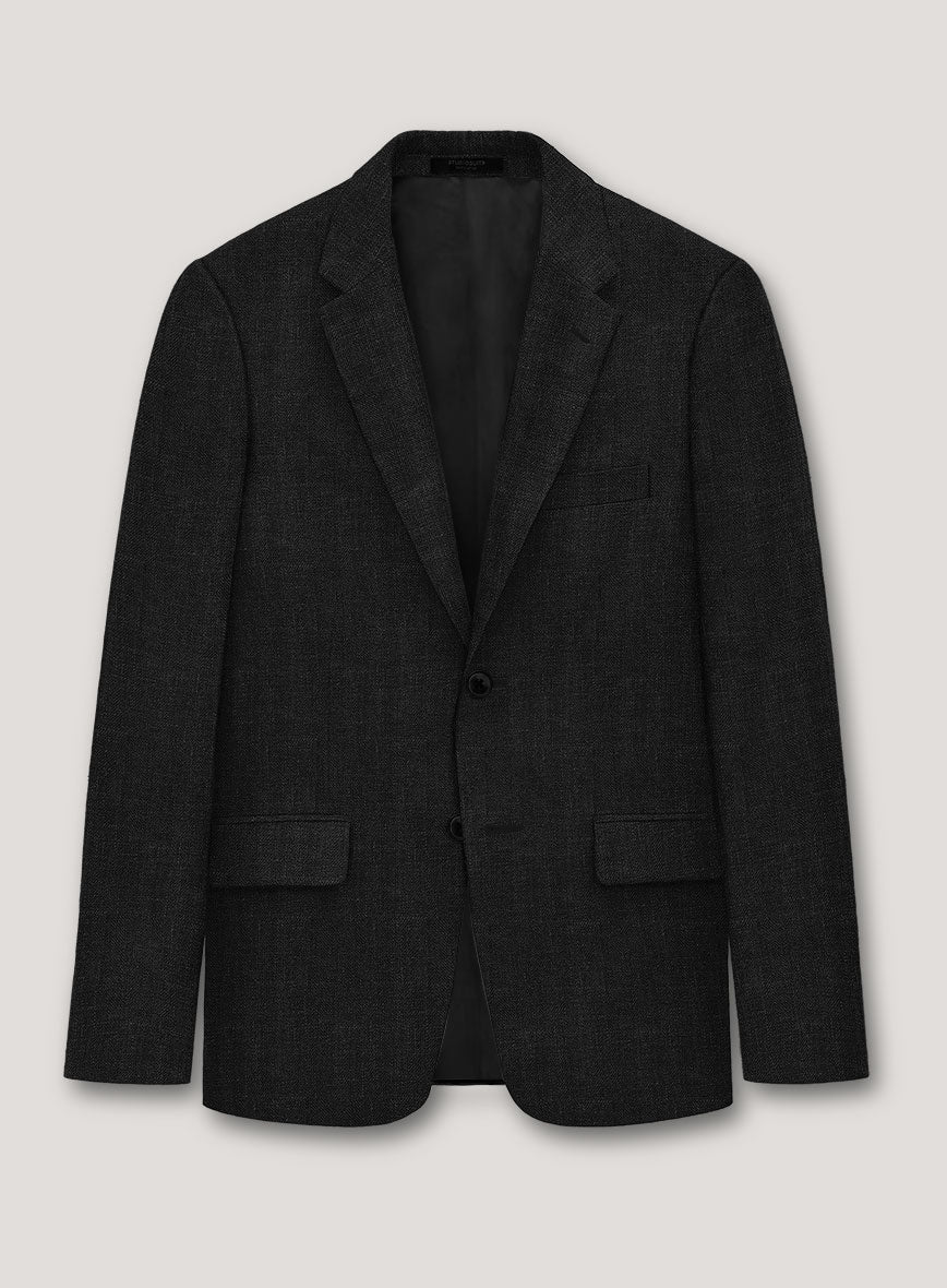 Italian Prato Black Herringbone Linen Suit - Image 3