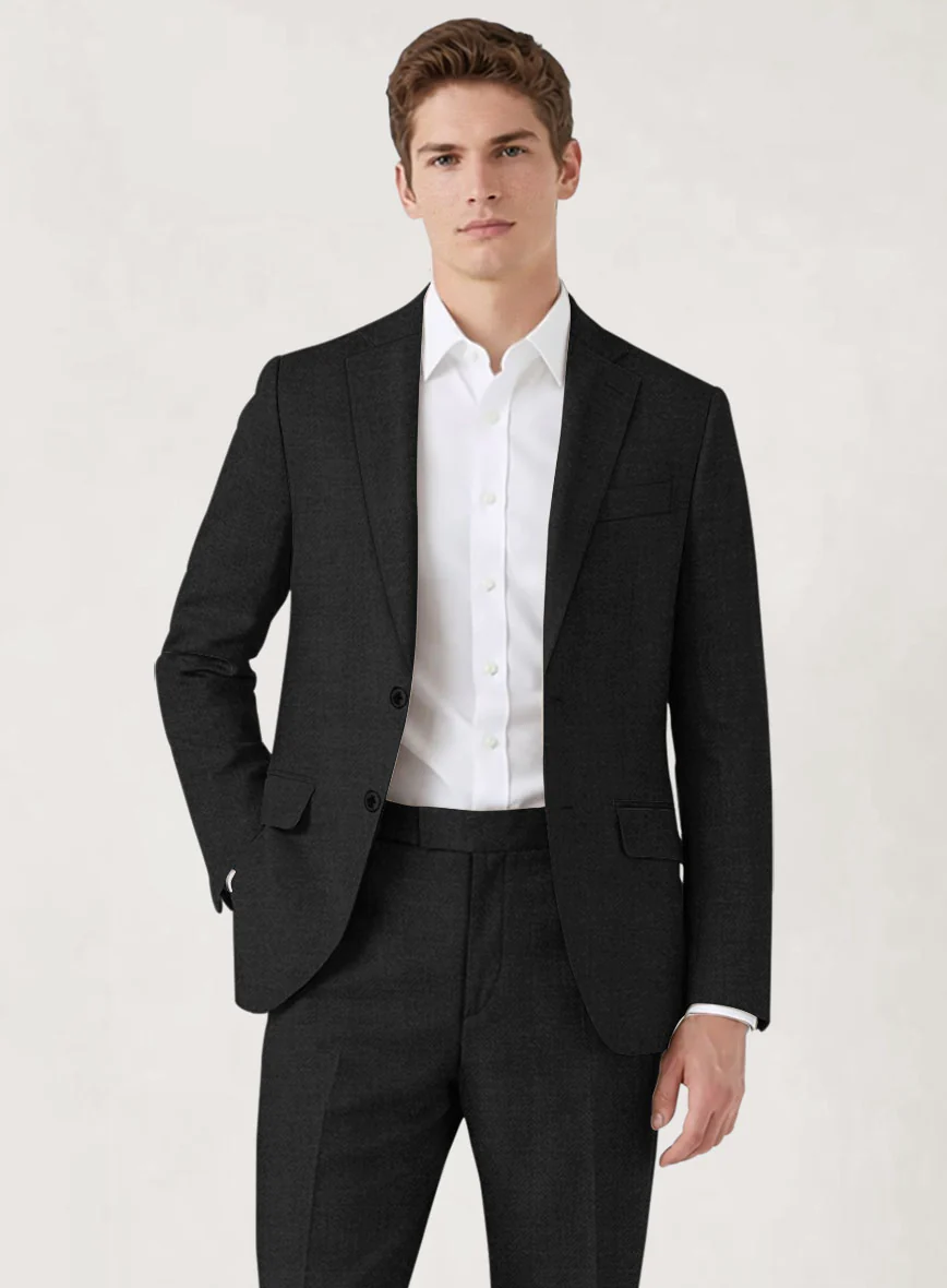 Italian Prato Black Herringbone Linen Suit - Image 4