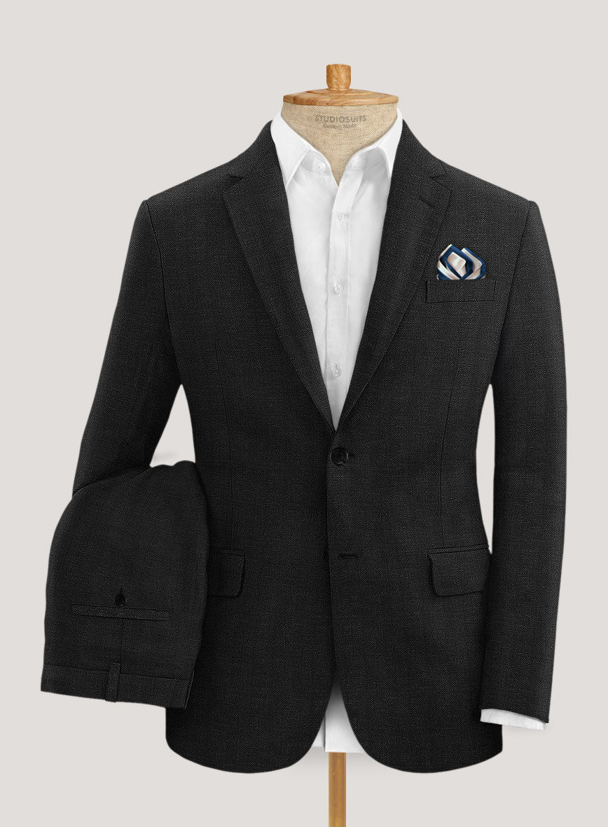 Italian Prato Black Herringbone Linen Suit - Image 2