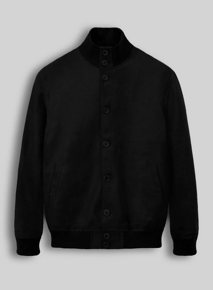 Italian Prato Black Linen Bomber Jacket - Image 2