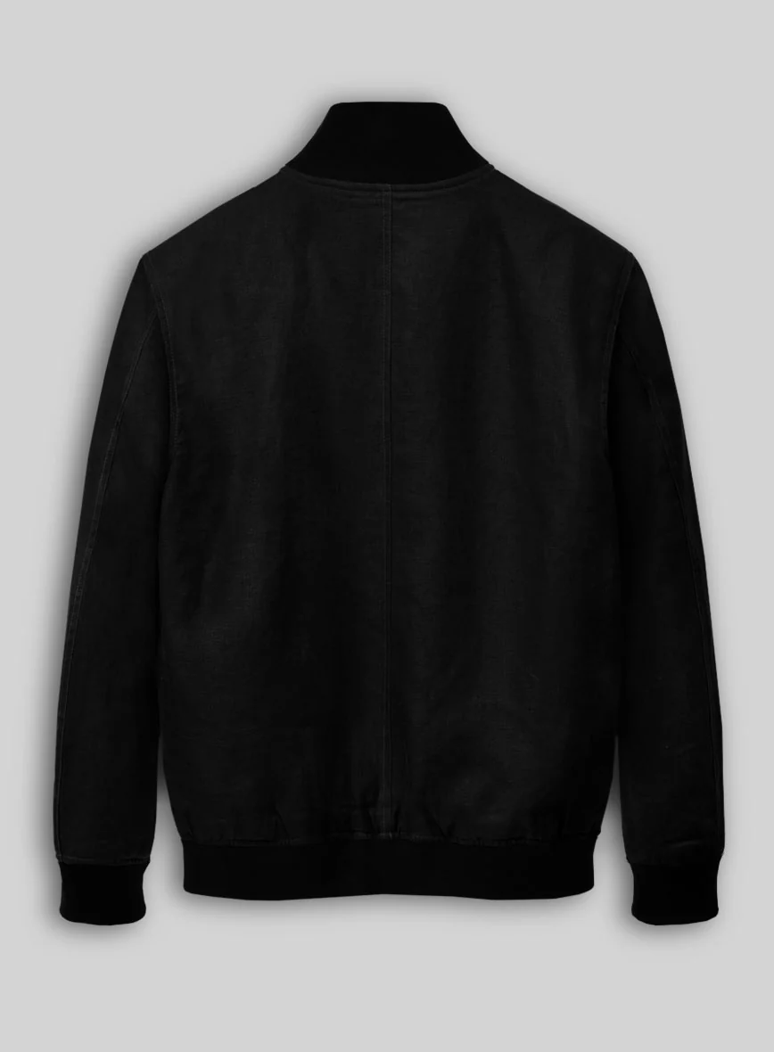 Italian Prato Black Linen Bomber Jacket - Image 3