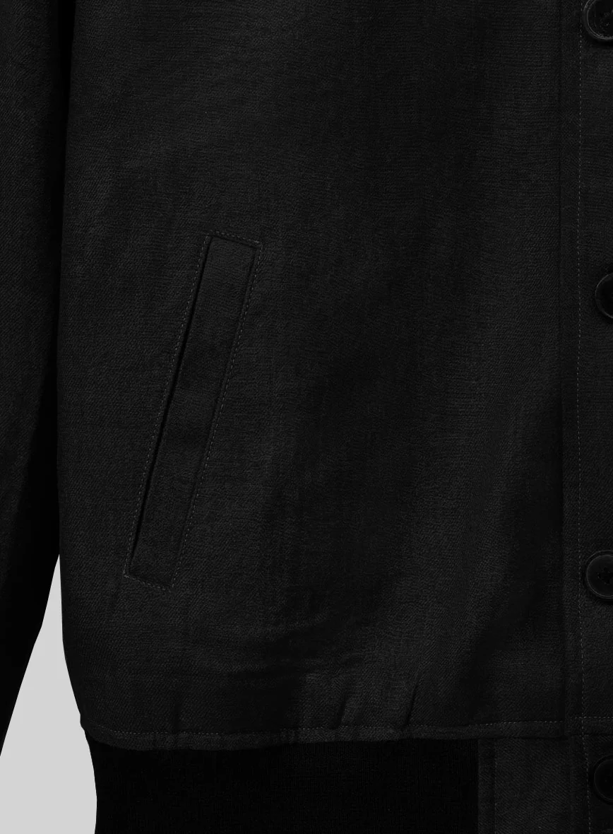 Italian Prato Black Linen Bomber Jacket - Image 4