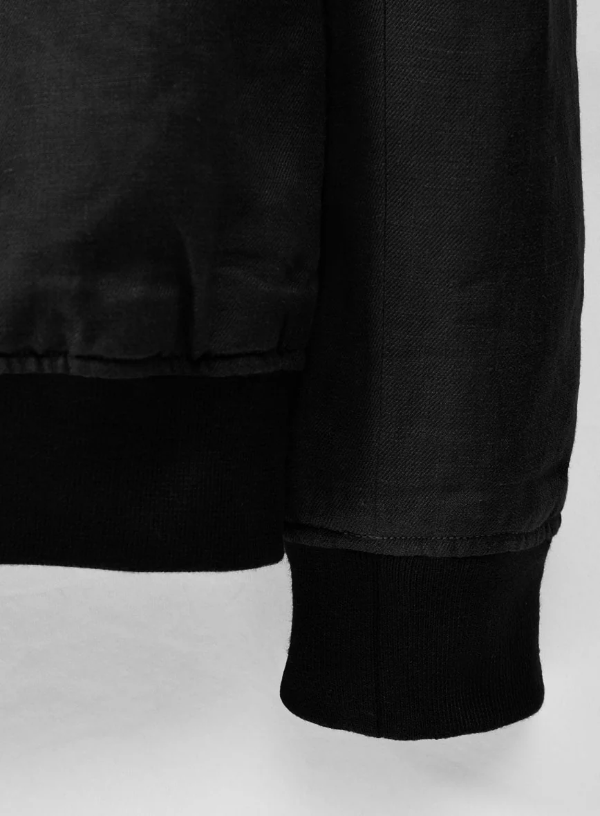 Italian Prato Black Linen Bomber Jacket - Image 5