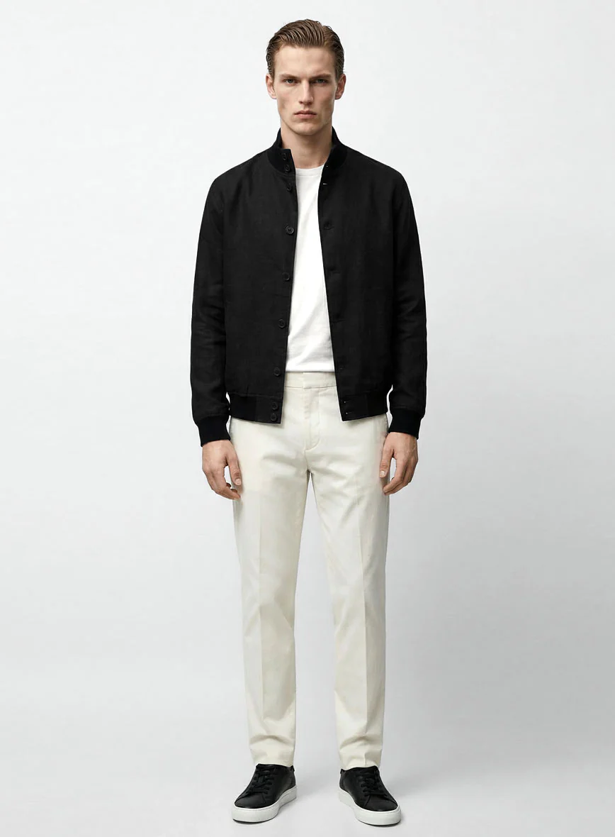 Italian Prato Black Linen Bomber Jacket - Image 6