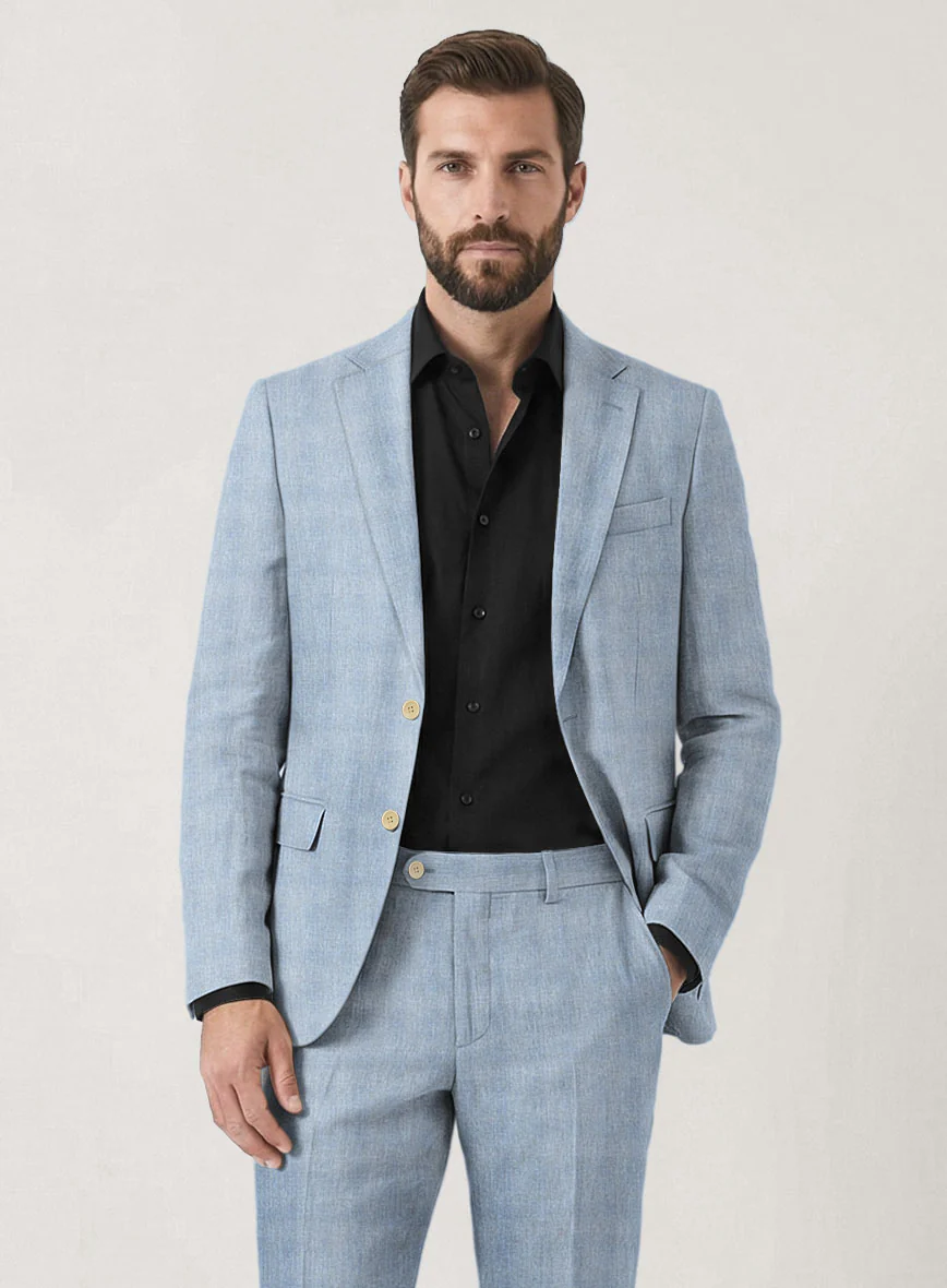 Italian Prato Blue Glen Linen Jacket - Image 2