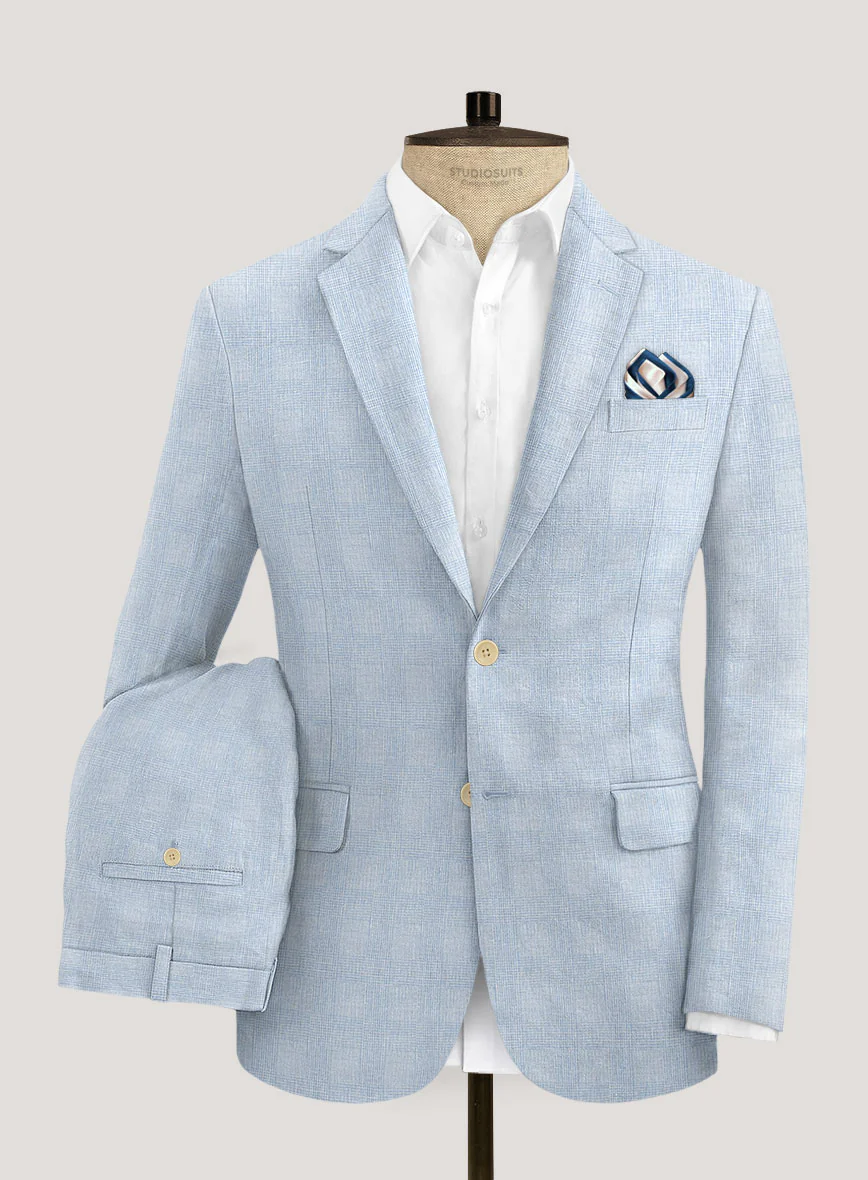 Italian Prato Blue Glen Linen Suit - Image 4