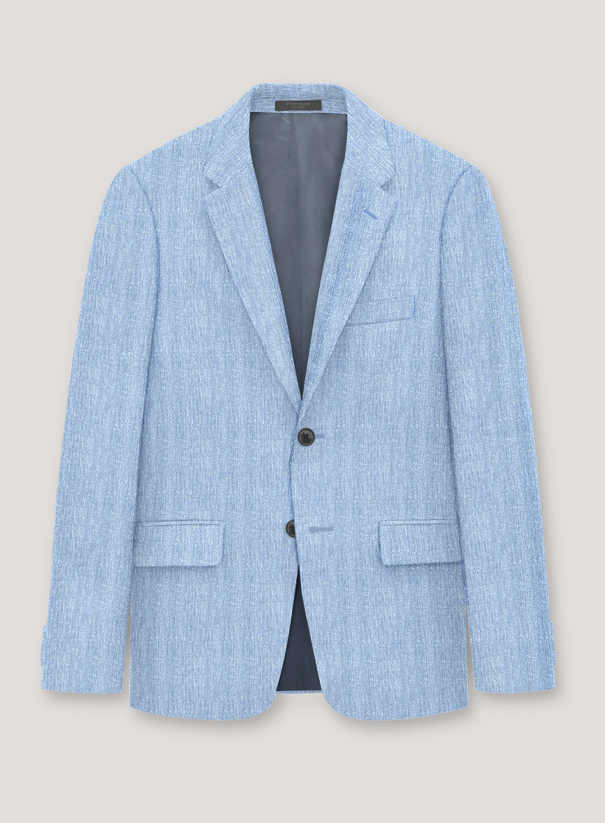 Italian Prato Blue Herringbone Linen Suit - Image 3