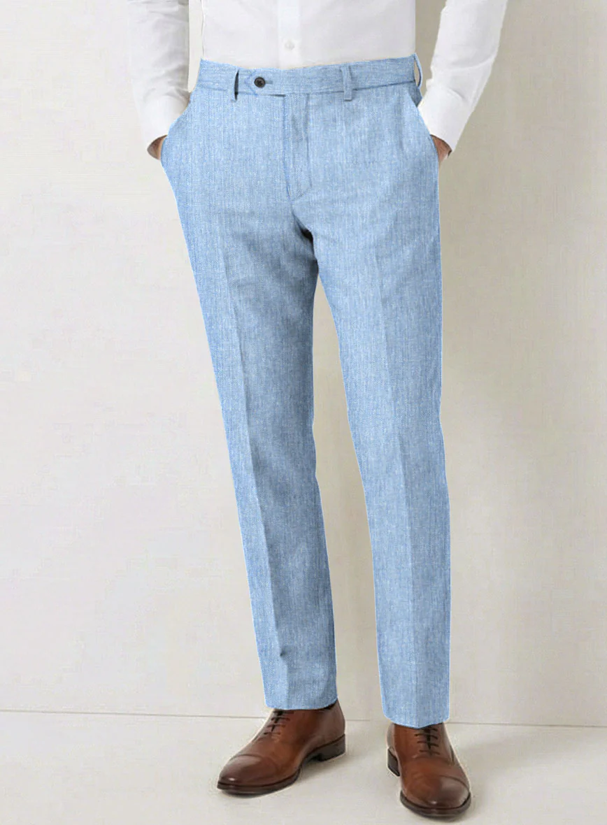 Italian Prato Blue Herringbone Linen Suit - Image 6