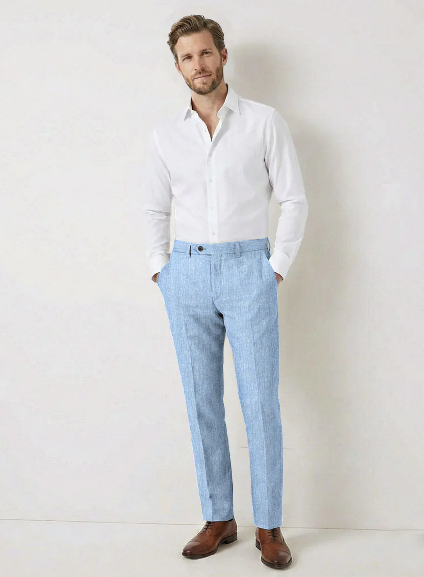 Italian Prato Blue Herringbone Linen Suit - Image 7