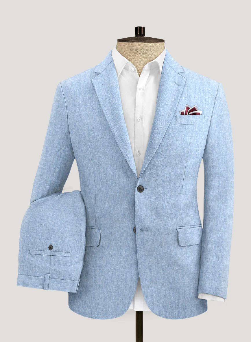 Italian Prato Blue Herringbone Linen Suit - Image 2