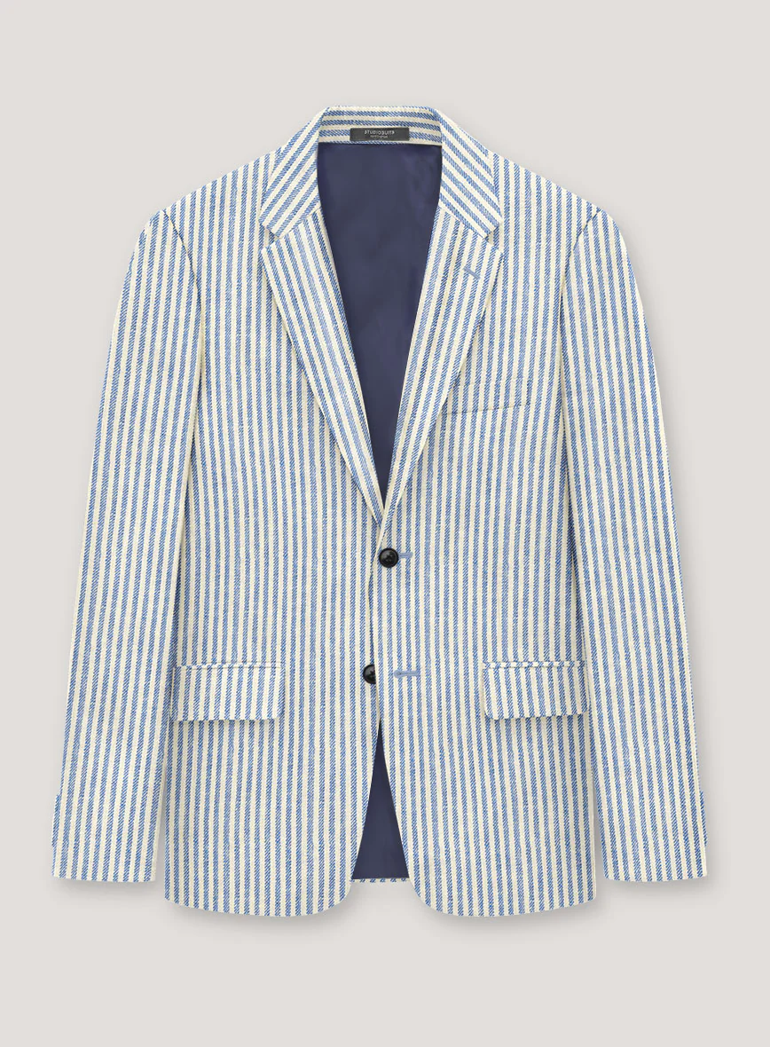 Italian Prato Blue Pinstripe Linen Suit - Image 2