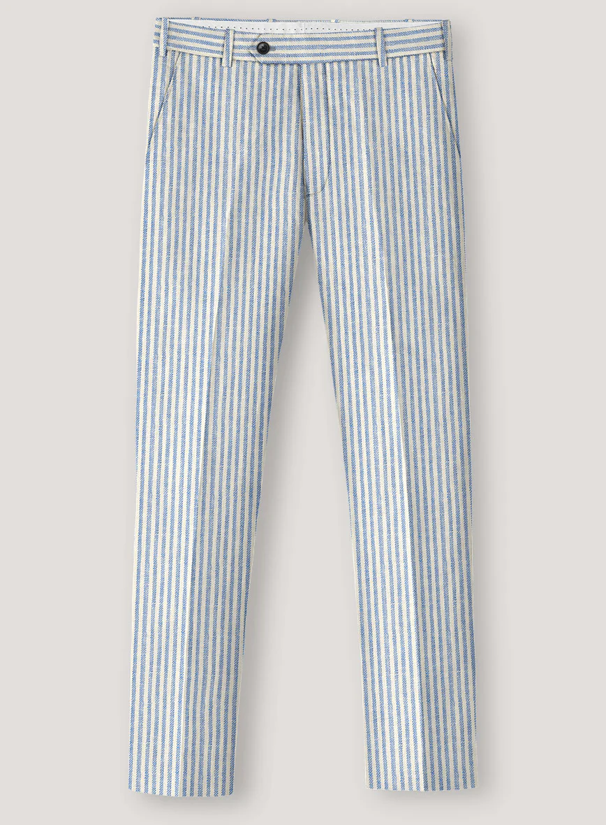 Italian Prato Blue Pinstripe Linen Suit - Image 4