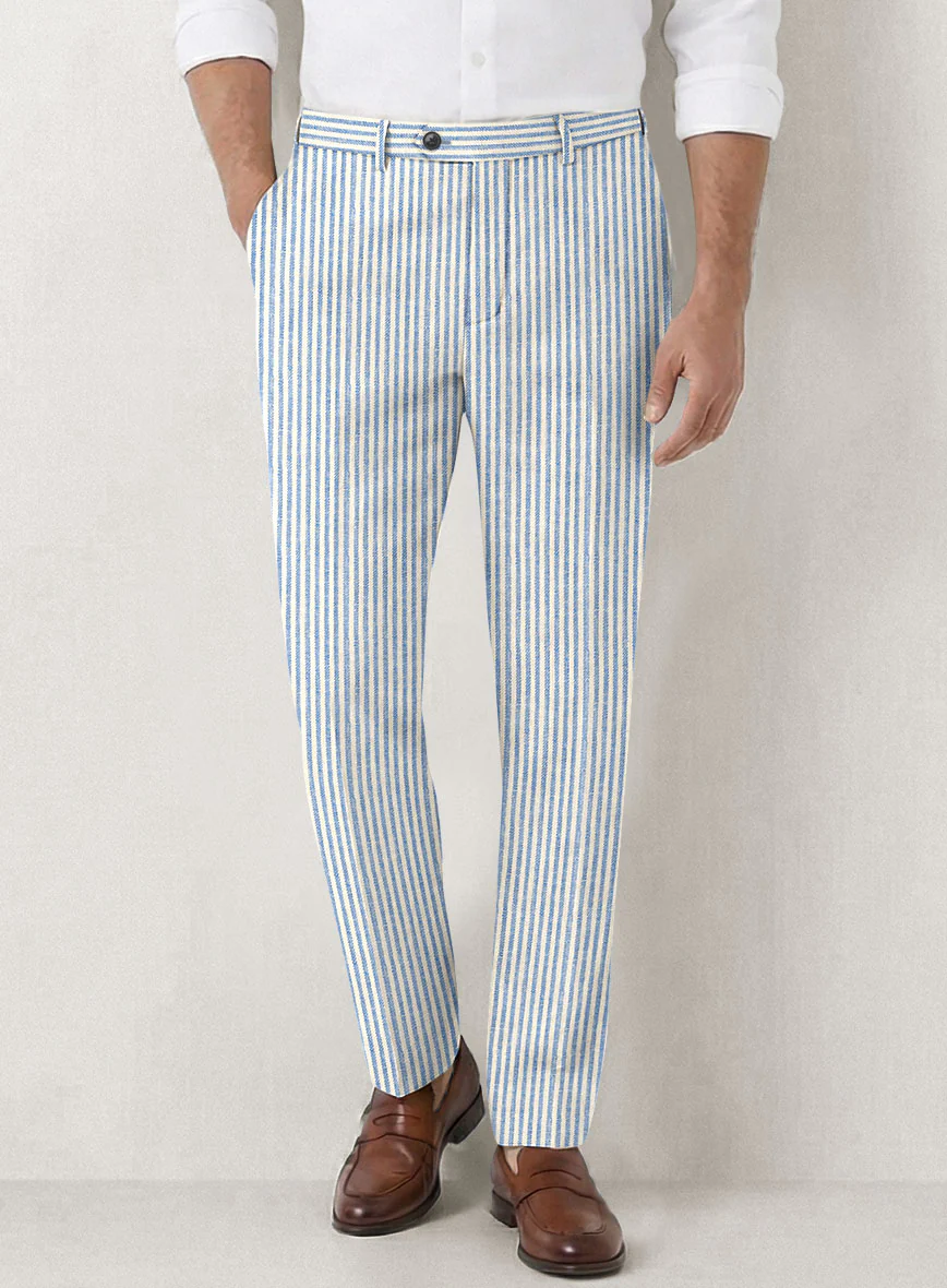 Italian Prato Blue Pinstripe Linen Suit - Image 5