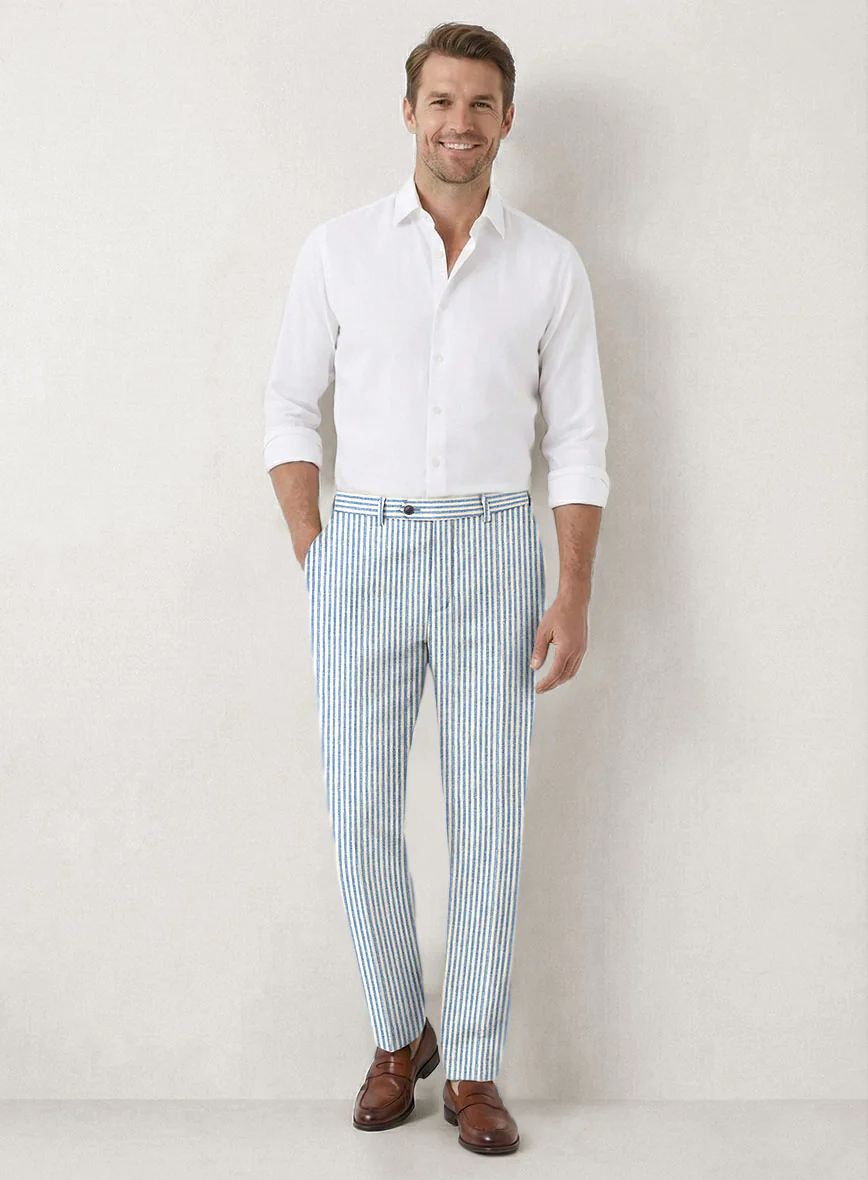 Italian Prato Blue Pinstripe Linen Suit - Image 6