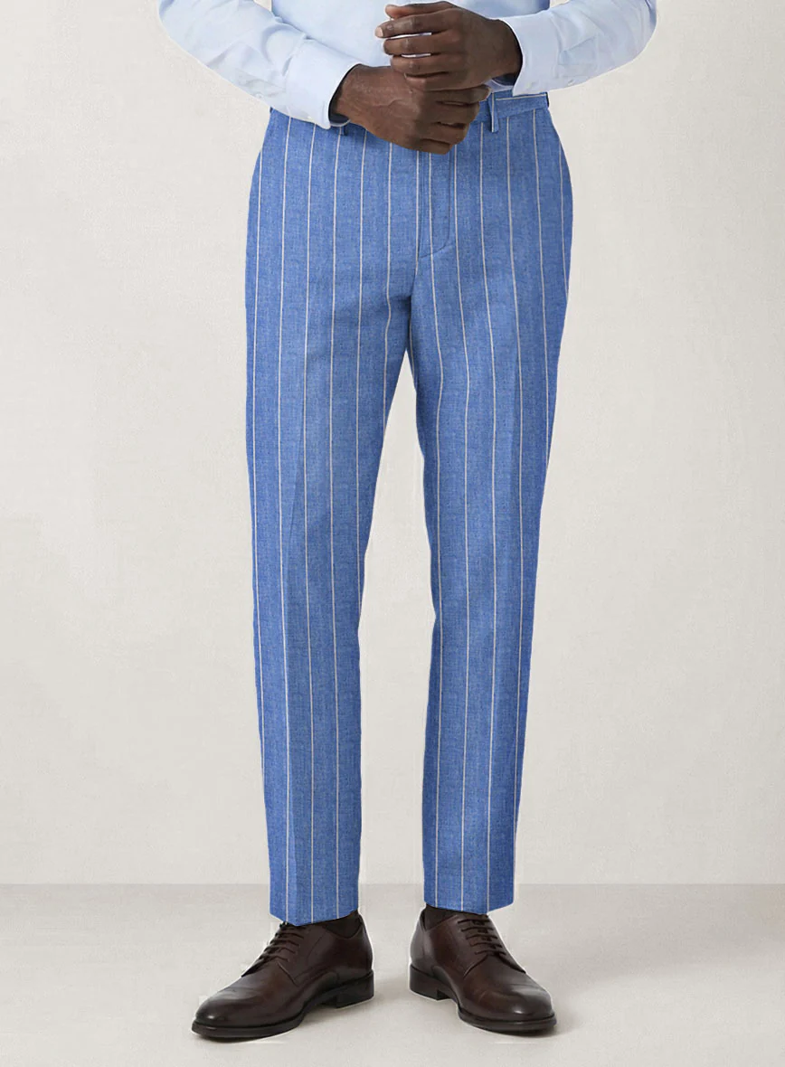Italian Prato Blue Wide Stripe Linen Suit - Image 5