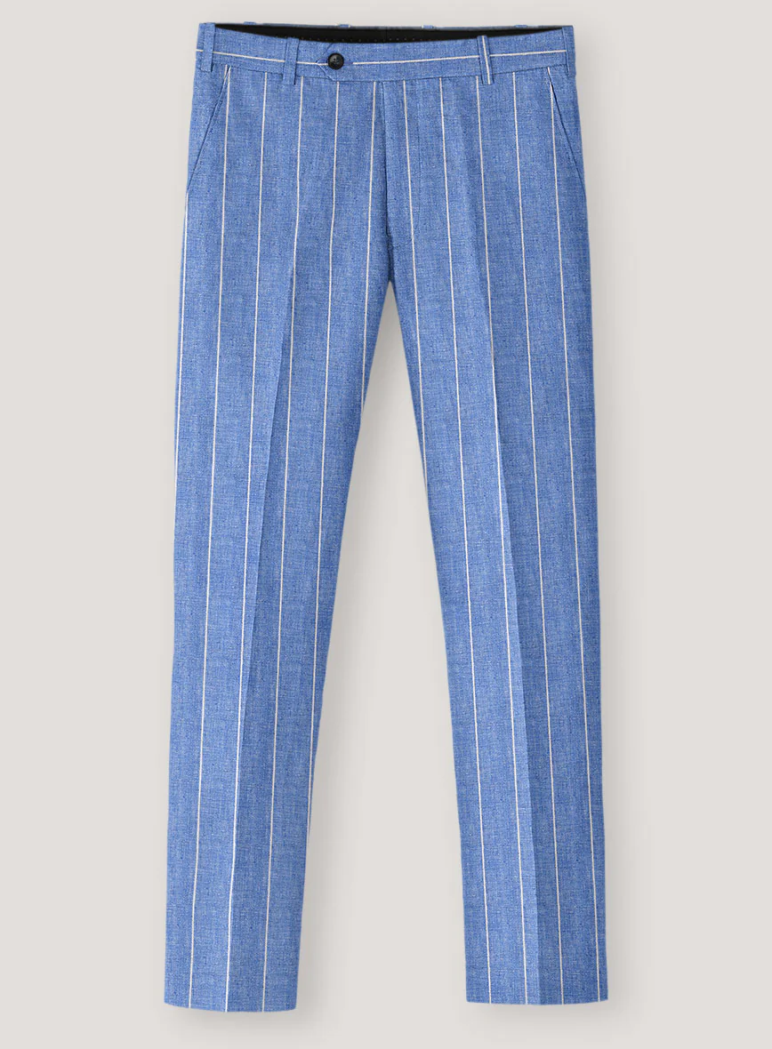 Italian Prato Blue Wide Stripe Linen Suit - Image 4