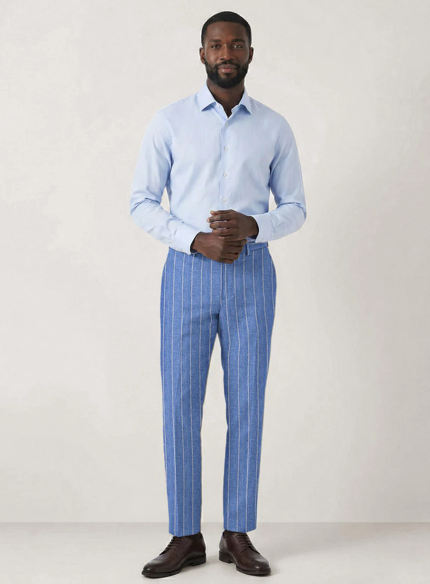 Italian Prato Blue Wide Stripe Linen Suit - Image 6
