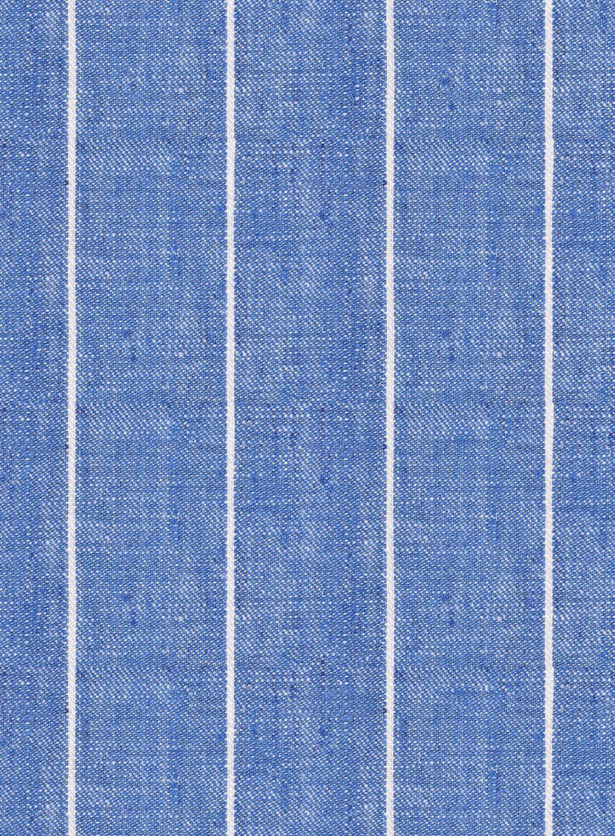Italian Prato Blue Wide Stripe Linen Jacket - Image 3