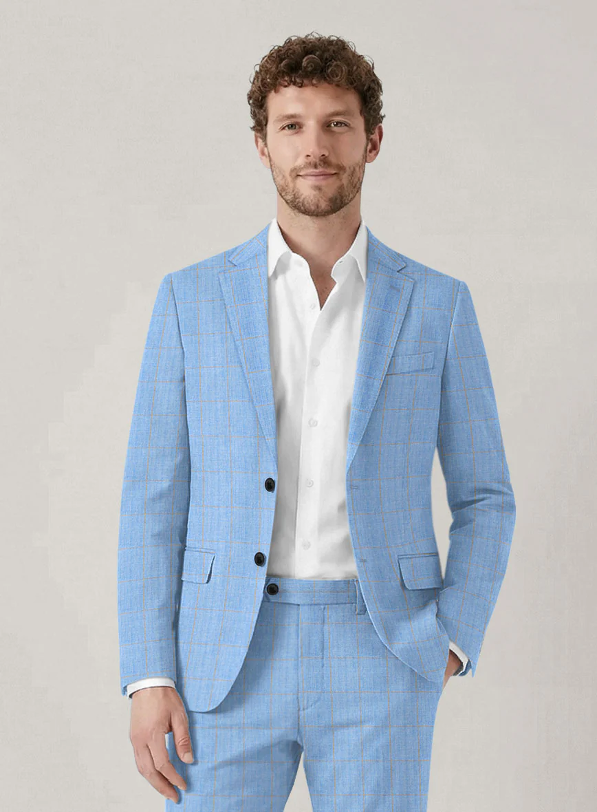 Italian Prato Blue Windowpane Linen Jacket - Image 2