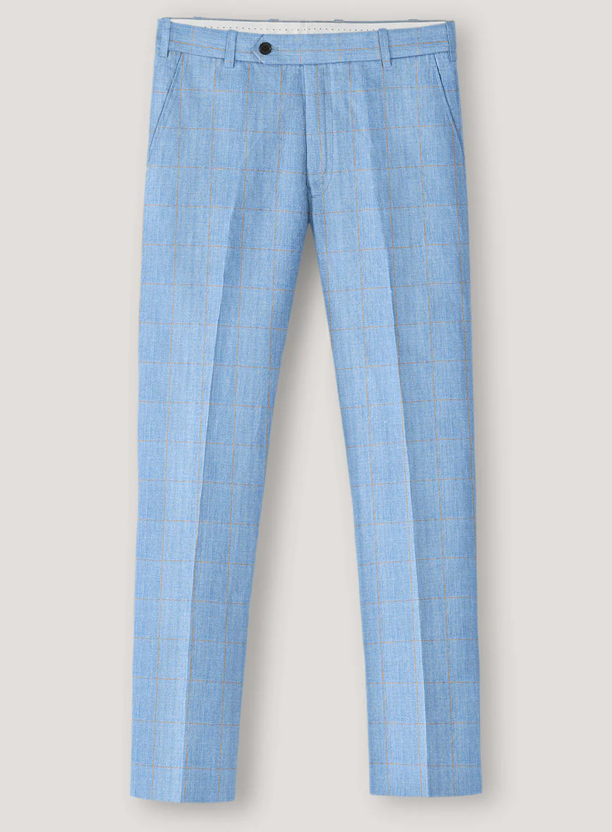 Italian Prato Blue Windowpane Linen Pants - Image 2