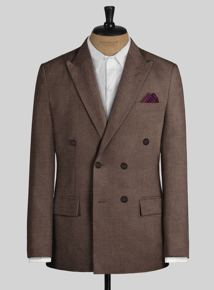 Italian Prato Brown Dobby Linen Double Breasted Suit - Image 2