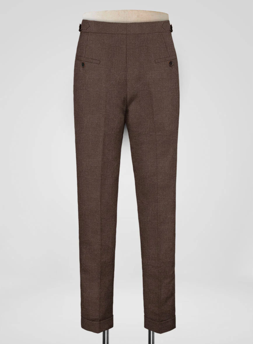Italian Prato Brown Dobby Linen Highland Trousers - Image 3