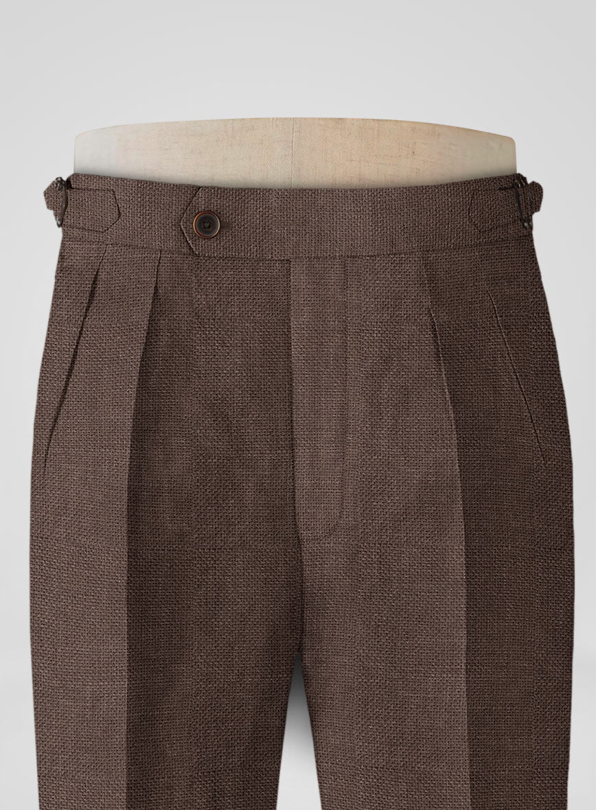 Italian Prato Brown Dobby Linen Highland Trousers - Image 4