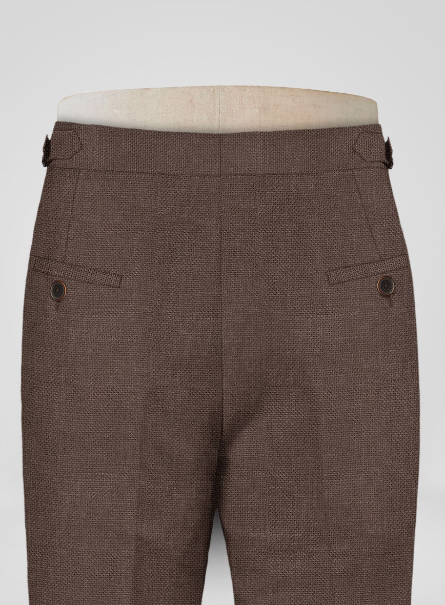 Italian Prato Brown Dobby Linen Highland Trousers - Image 5